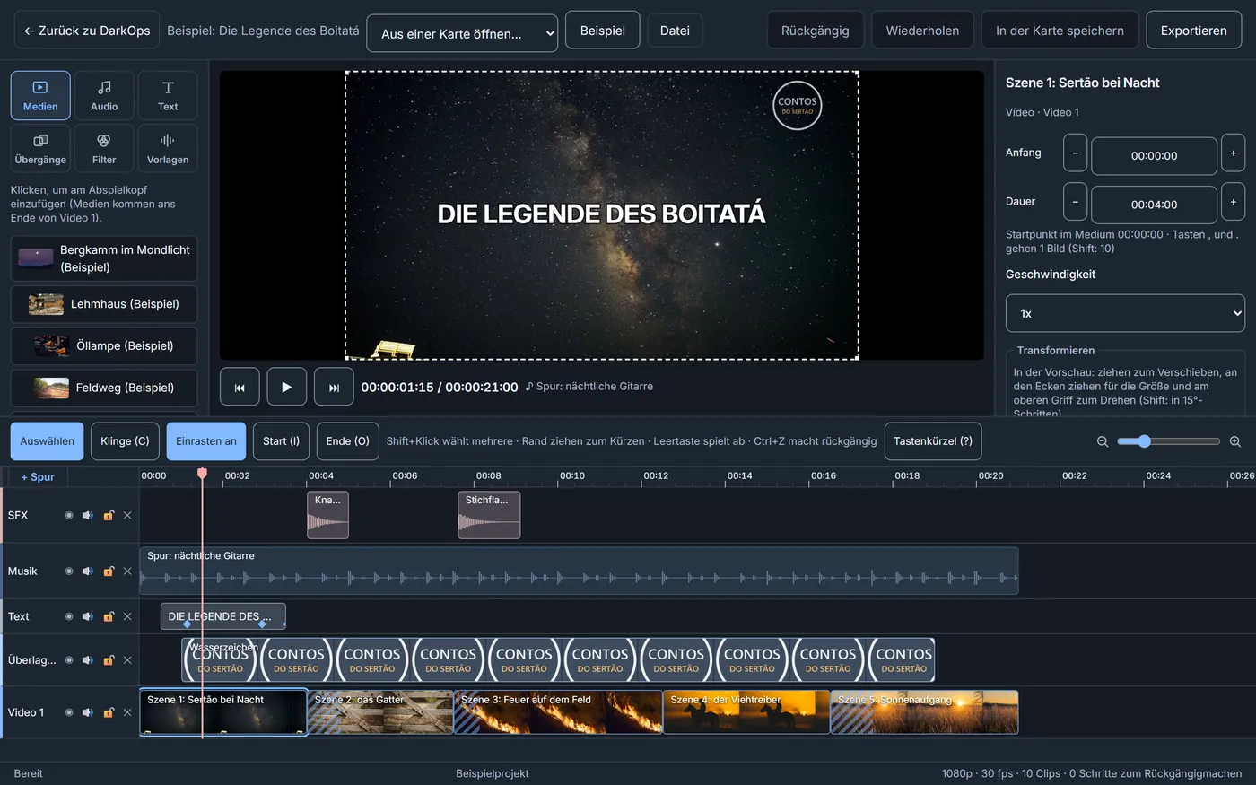 Videoeditor von DarkOps beim Zusammenbau eines Musikvideos