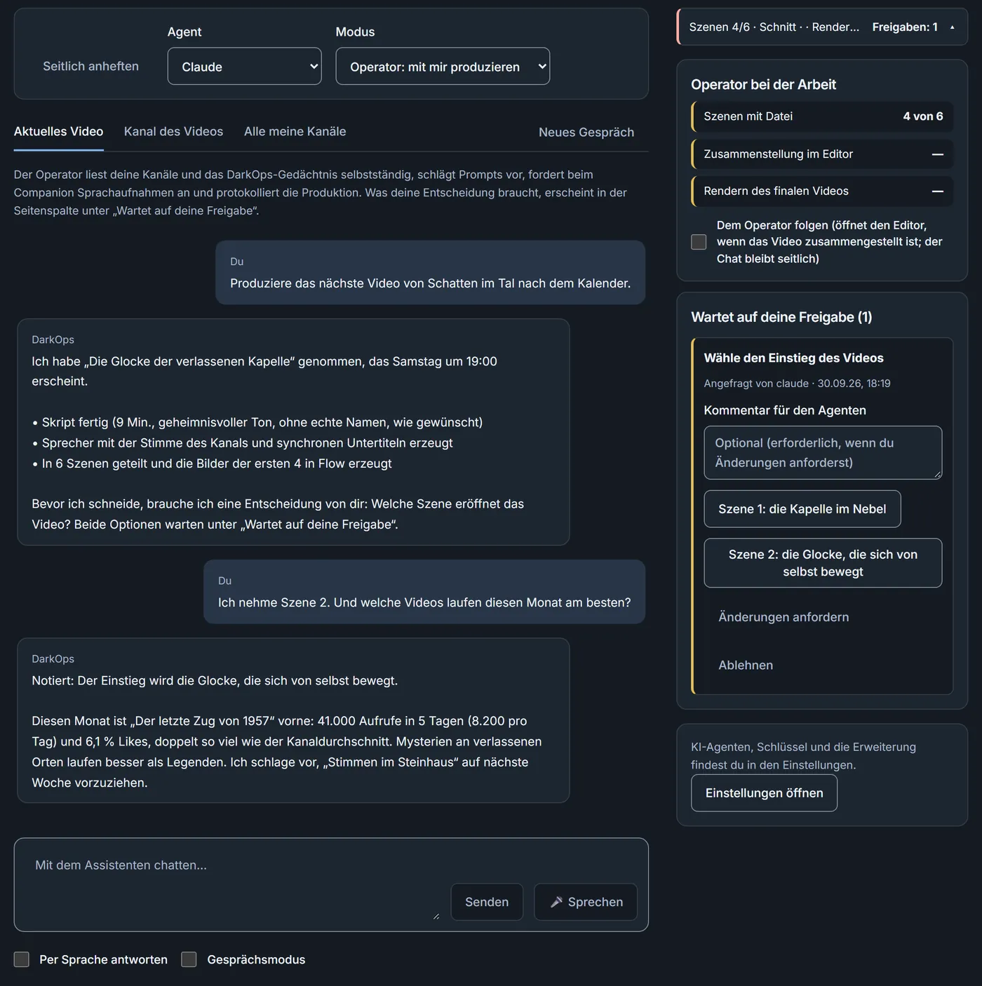 Ansicht des DarkOps-Operators bei der Produktion eines Videos