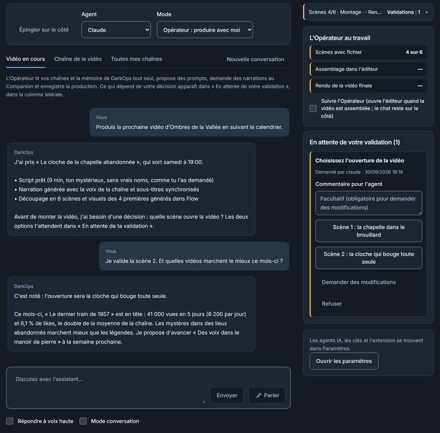 Écran de l'Opérateur de DarkOps en train de produire une vidéo