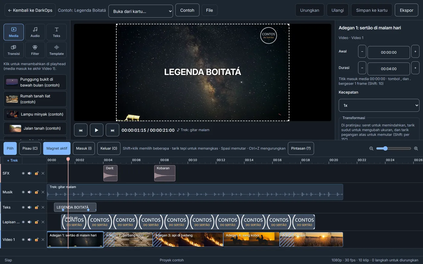 Editor video DarkOps menyusun video musik