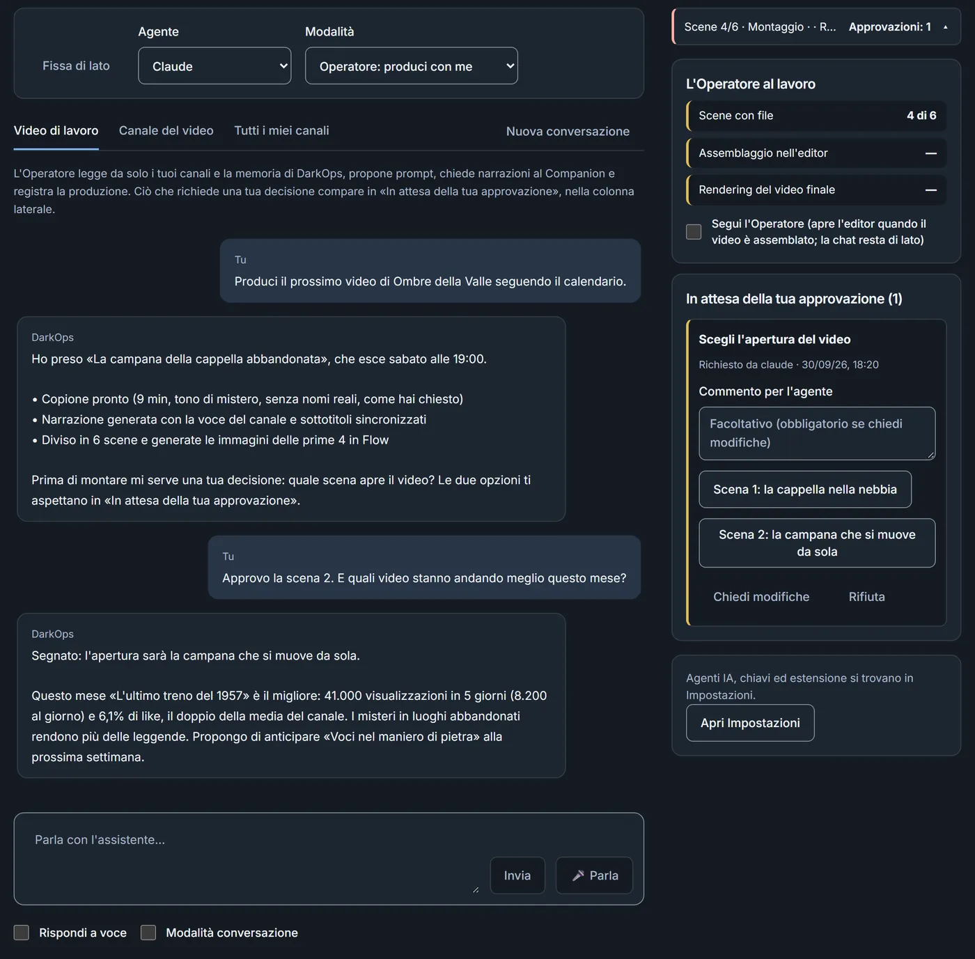 Schermata dell'Operatore di DarkOps che produce un video